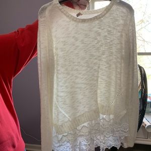 White sweater with lace detail